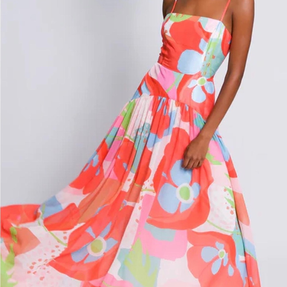Hutch Strapless Floral Dress in Red and Blue